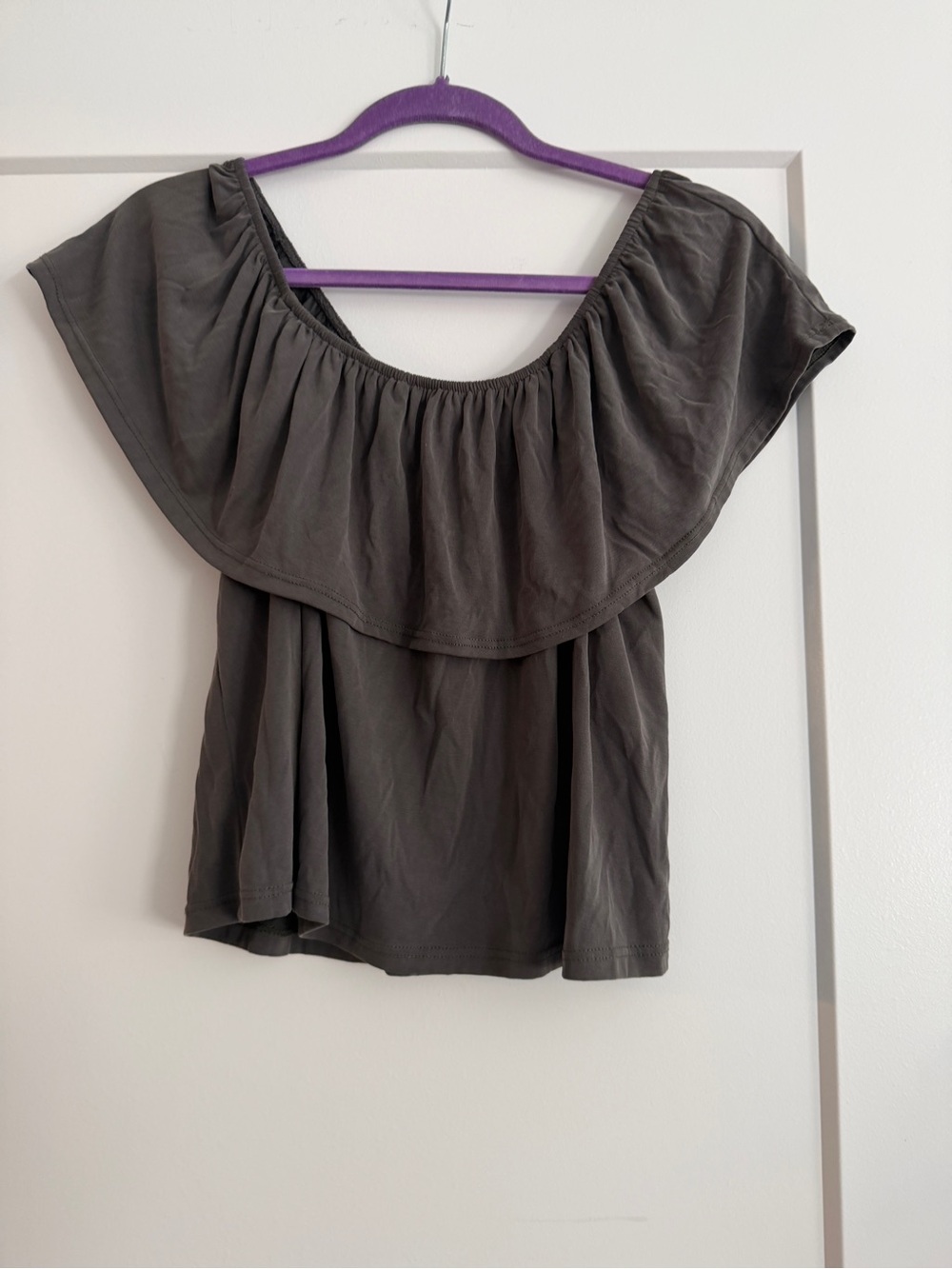Off-Shoulder Ruffle Women's Top - Gray - Picture 2 of 2